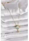  Altın  Zincir Zirkon Taşlı Yeşil Mineli Ay Yıldız Model  Çelik Kolye