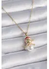  Altın  Zincir Zirkon Taşlı Yılbaşı Temalı Kardan Adam Figür  Çelik Kolye