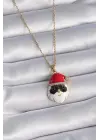  Altın  Zincir Zirkon Taşlı Yılbaşı Temalı Noel Baba Figür  Çelik Kolye