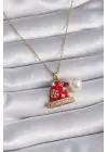  Altın  Zincir Zirkon Taşlı Yılbaşı Temalı Noel Şapkası Figür  Çelik Kolye