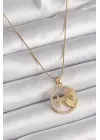  Altın  Zincir Zirkon Taşlı Yıldız İşleme Madalyon Model  Çelik Kolye
