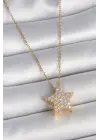 316L Çelik Gold Renk Zincir Zirkon Taşlı Yıldız Model Kadın Kolye
