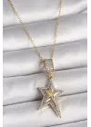  Altın  Zincir Zirkon Taşlı Yıldız Model  Çelik Kolye
