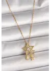 316L Çelik Gold Renk Zincir Zirkon Taşlı Yıldız Model Sallanı Ay Yıldız Detay Kadın Kolye