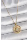 316L Çelik Gold Renk Zincr Mavi Taşlı Lotus Model Kadın Kolye