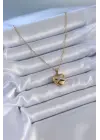  Altın  Zirkon Detay Kalp Model  Çelik Kolye