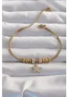 316L Çelik Gold Renk Zirkon Taş Aksesuarlı Yıldız Bileklik