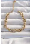316L Çelik Gold Renk Zirkon Taş Aksesuarlı Zincir Bileklik