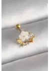 316L Çelik Gold Renk Zirkon Taş Detay Beyaz Çiçek Model Tragus Piercing