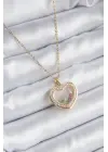  Altın  Zirkon Taş Detay Kalp Fanus Model  Çelik Kolye