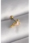 316L Çelik Gold Renk Zirkon Taş Detay Pembe Kalp İşleme Tragus Piercing