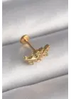 316L Çelik Gold Renk Zirkon Taş Detaylı Yaprak Model Tragus Piercing