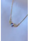  Altın  Zirkon Taş Kanatlı Kristal Kalpli Model  Çelik Kolye