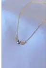  Altın  Zirkon Taş Kanatlı Kristal Kalpli Model  Çelik Kolye