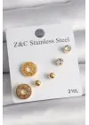   Altın Zirkon Taşı Labirent Model Çelik Küpe Seti