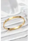 316L Çelik Gold Renk Zirkon Taşlı 65 mm Kadın Kelepçe Bileklik