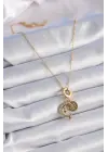  Altın  Zirkon Taşlı Ay Yıldız Model Charm Model  Çelik Kolye
