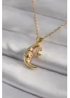  Altın  Zirkon Taşlı Ay Yıldız Model  Çelik Kolye
