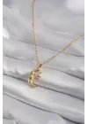  Altın  Zirkon Taşlı Ay Yıldız Model  Çelik Kolye