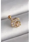 316L Çelik Gold Renk Zirkon Taşlı Ay Yıldız Tragus Piercing