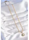  Altın  Zirkon Taşlı Model Çelik Kolye