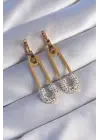   Altın Zirkon Taşlı Çengelli İğne Küpe