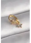 316L Çelik Gold Renk Zirkon Taşlı Çiçek Model Sallantı Detay Tragus Piercing