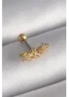 316L Çelik Gold Renk Zirkon Taşlı Çiçek Tragus Piercing