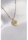 316L Çelik Gold Renk Zirkon Taşlı Göz İşleme Kadın Kolye