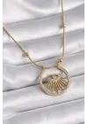  Altın  Zirkon Taşlı Göz Model  Çelik Kolye