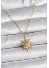 Altın  Zirkon Taşlı Güneş Model  Çelik Kolye