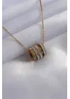  Altın  Zirkon Taşlı  Çelik Kolye