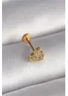 316L Çelik Gold Renk Zirkon Taşlı Kalp Model Tragus Piercing