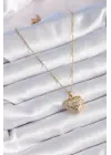  Altın  Zirkon Taşlı Kalp Model Vintage  Çelik Kolye