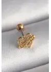 316L Çelik Gold Renk Zirkon Taşlı Kalp Sonsuzluk Detay Tragus Piercing