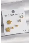   Altın Zirkon Taşlı Kar Tanesi Model Çelik Küpe Seti