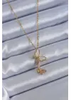 316L Çelik Gold Renk Zirkon Taşlı Kelebek Model Kadın Kolye