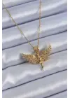 316L Çelik Gold Renk Zirkon Taşlı Kelebek Model Kadın Kolye