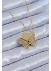  Altın  Zirkon Taşlı Kelebek Model  Çelik Kolye