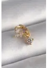 316L Çelik Gold Renk Zirkon Taşlı Kelebek Sallantı Detay Tragus Piercing