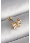 316L Çelik Gold Renk Zirkon Taşlı Kelebek Tragus Piercing