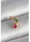 316L Çelik Gold Renk Zirkon Taşlı Kiraz Tragus Piercing
