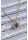 316L Çelik Gold Renk Zirkon Taşlı Kristal Mor Kalp Model Kadın Kolye