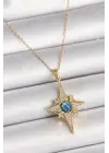 Altın Zirkon Taşlı Kutup Yıldız Model Çelik Kolye