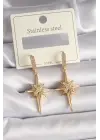   Altın Zirkon Taşlı Kutup Yıldız Model Çelik Küpe