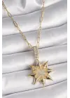  Altın  Zirkon Taşlı Kutup Yıldızı Model  Çelik Kolye