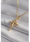  Altın  Zirkon Taşlı Kutup Yıldızı Model  Çelik Kolye