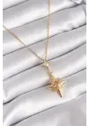  Altın  Zirkon Taşlı Kutup Yıldızı Model  Çelik Kolye