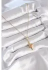  Altın  Zirkon Taşlı Kutup Yıldızı Model  Çelik Kolye
