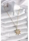  Altın  Zirkon Taşlı Kutup Yıldızı Model  Çelik Kolye